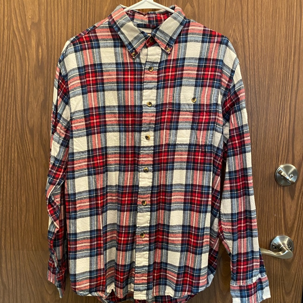 EUC G. H. Bass & co red, white and blue plaid shirt L large